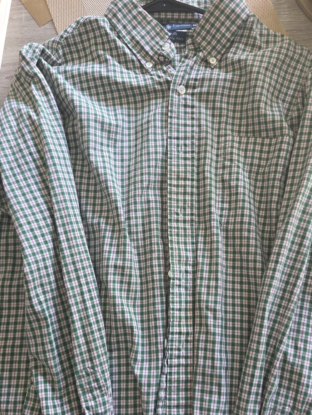 Ralph Lauren Green and White Plaid Button-Down Shirt